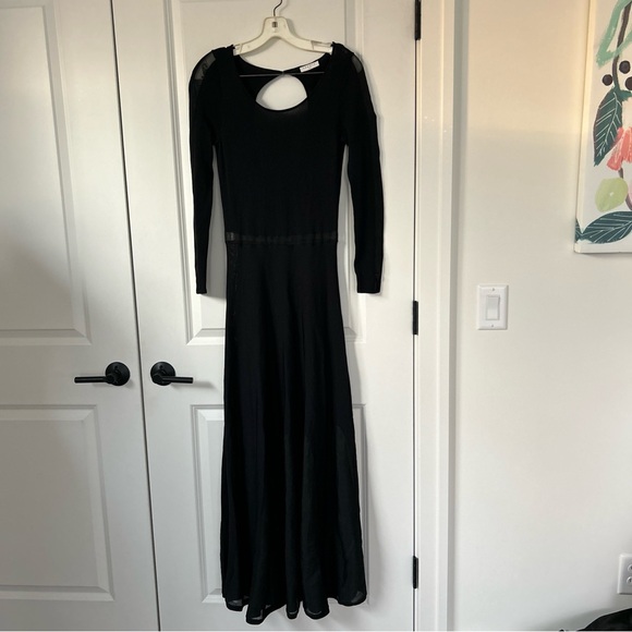 SANDRO Paris EU 36 US 4 Black Maxi Dress Sheer Godet Skirt Fit Flare Open Back - Picture 5 of 10